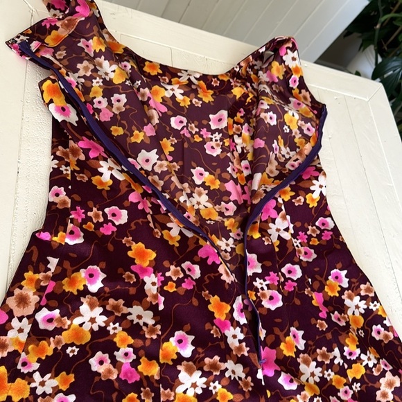 Handmade 1960s floral print, maroon,  pink orange brown, full size maxi dress - Picture 8 of 11